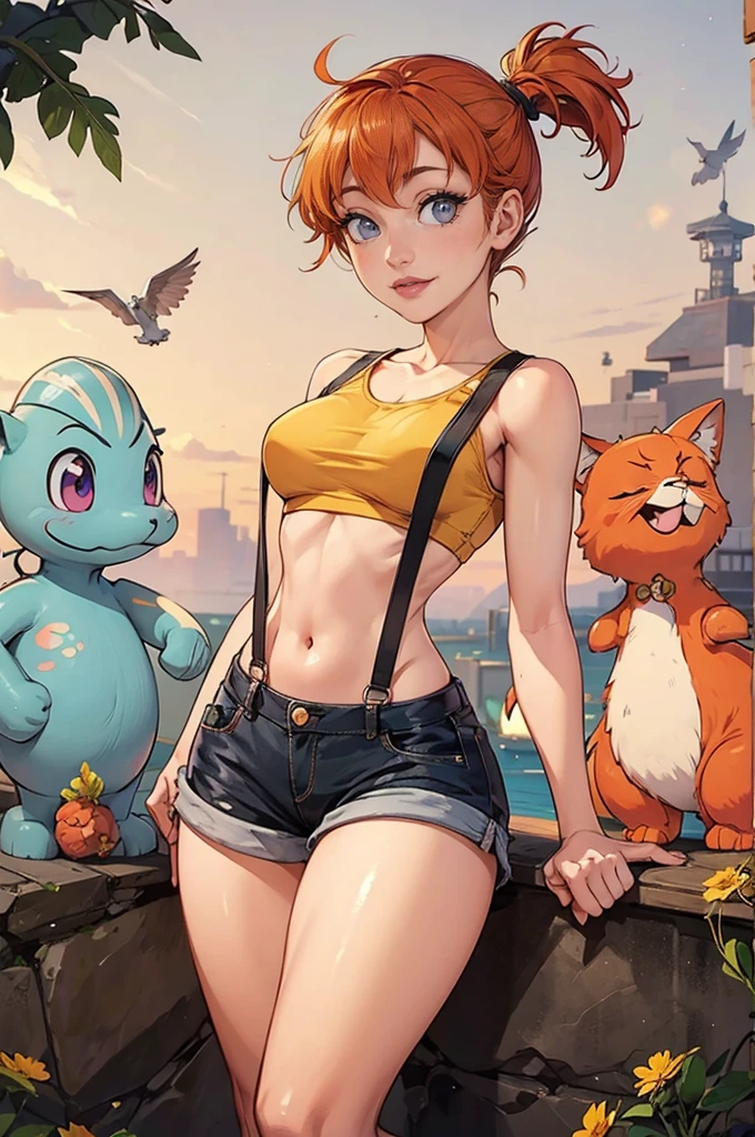 Hinata Hyuga wearing Misty's Pokémon clothes, dark blue long hair, extremely lifelike, very beautiful, extremely sexy, big-ass, legs thick, Fitness, Pokémon dick, pussy, animal dick, nude, genitals