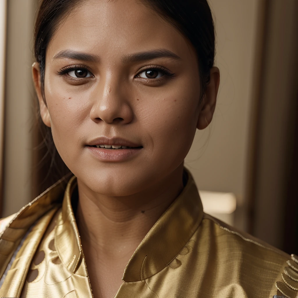 Prabowo in formal attire, charming expression, realistic photography, detailed facial features, high-quality, cinematic lighting, shallow depth of field, 8k, photorealistic