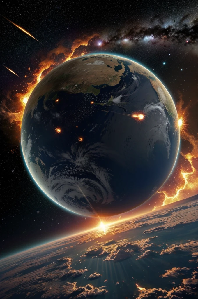 Earth before life origin on it meteors falling on earth