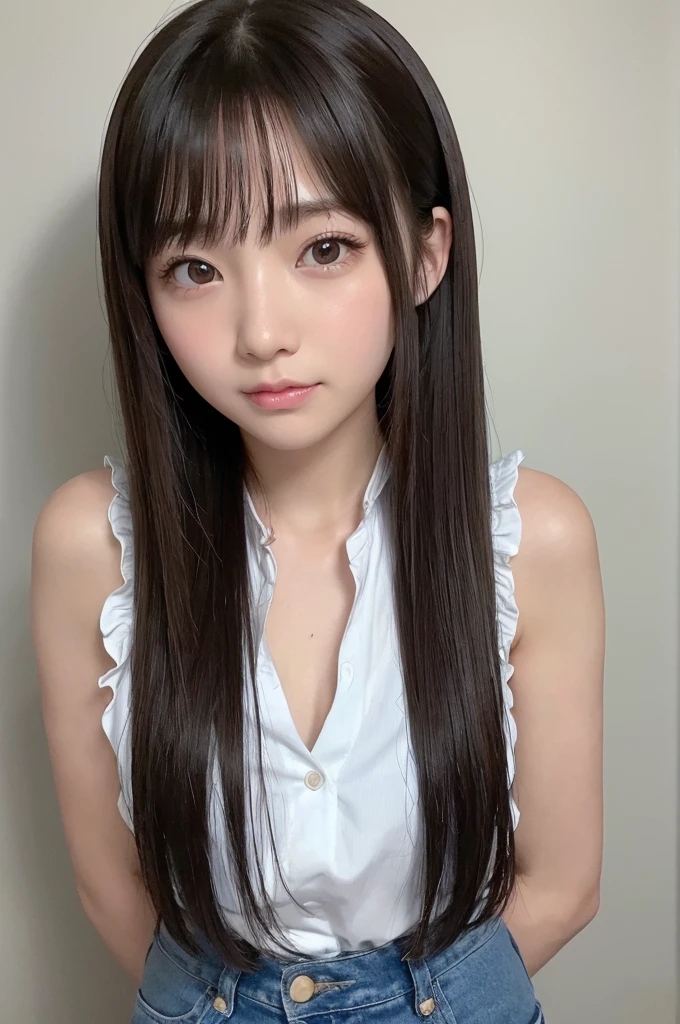(Makes your face smaller:1.4)、Small head、Clear skin、((Best image quality))、 ((High resolution))、The face is round、Has big brown eyes。Her eyes are sparkling.、It has a slightly moisturized shine.、Emotions are abundantly expressed。The eyes are slightly open、I feel interest and curiosity。Also、Long eyelashes、It enhances the sparkle in your eyes。-yeld hischool girl、Bondage、Vibe、rotor、M-shaped legs、