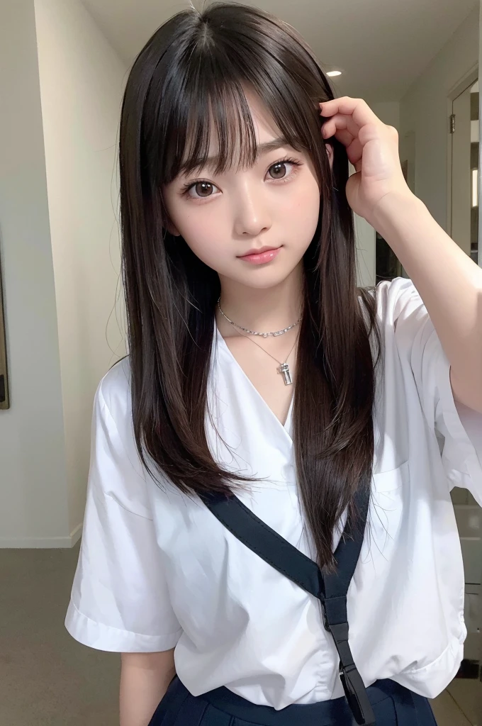 (Makes your face smaller:1.4)、Small head、Clear skin、((Best image quality))、 ((High resolution))、The face is round、Has big brown eyes。Her eyes are sparkling.、It has a slightly moisturized shine.、Emotions are abundantly expressed。The eyes are slightly open、I feel interest and curiosity。Also、Long eyelashes、It enhances the sparkle in your eyes。16-year-old high school girl、Bondage、Vibe、rotor、M-shaped legs、uniform、Thin Necklace、Thong
