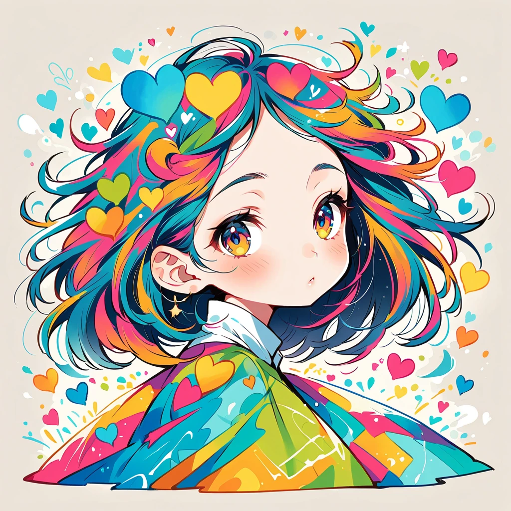 Mika Pikazo style, Simple Line Initialism,Abstract art,Urban Background, colorful hearts ,(((The most beautiful girl of all time))),