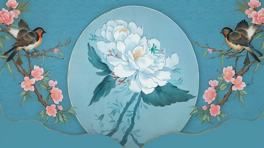 There are two birds sitting on a branch with flowers, Chinese watercolor style, Chinese painting style, Chinese painting, Inspired by Xie Shichen, Inspired by Yun Shouping, Japanese-style, Japanese words related to flowers, Inspired by Mei Qing, Chinese, Inspired by Zhou Shuxi, Describing a flower, Oriental Art Nouveau, Chinese style pattern