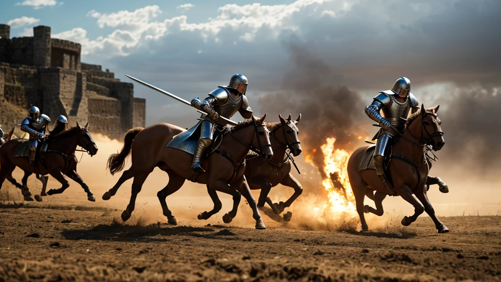 A close-up of a medieval war scene,The fighting was fierce,spectacular,The medieval crusaders fought a lot of terrifying battles(Minotaur team:1.3),(Overwhelming enemies),On the plain,eventide,Medieval landscape,Fantastical,4K,best qualtiy,primitive,((Ultra-detailed and high-precision details)),Photo texture,Reality,Delicate and smooth,Light
