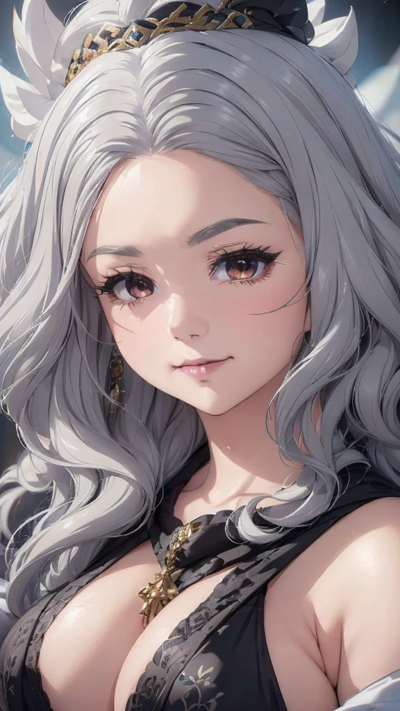 Close-up of a woman with grey hair and a black scarf, Portraits by Jan J., pixiv Contest Winner, Fantasy art, White-haired God, Beautiful character drawings, artwork in the style of Gwaiz, The sharp gaze of the Yuki-onna, Gwaiz, White long hair, of long white hair, Flowing hair and long robes