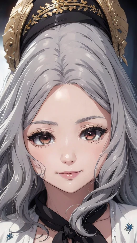 Close-up of a woman with grey hair and a black scarf, Portraits by Jan J., pixiv Contest Winner, Fantasy art, White-haired God, Beautiful character drawings, artwork in the style of Gwaiz, The sharp gaze of the Yuki-onna, Gwaiz, White long hair, of long white hair, Flowing hair and long robes