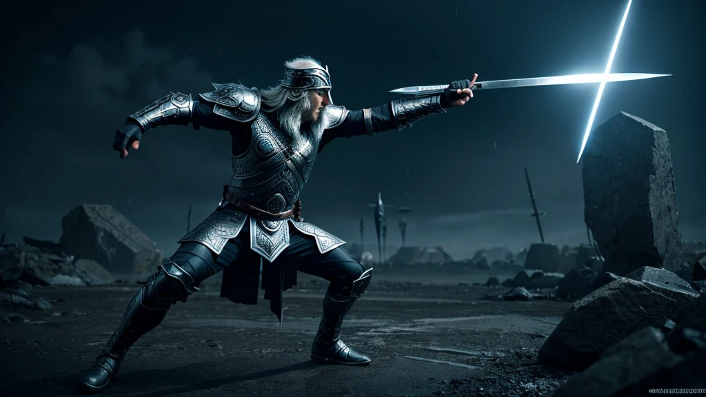 Epic CG masterpiece, "Odin" in battle armor came like a god The dancing long knife, charging forward battlefield, the burst meteor, the fierce battle of fighting with his life, God Odin raised his spear and looked down on all living beings in a rainy night, graphic tension, dynamic poses, stunning colors, 3D rendering, surrealism, cinematic lighting effects, realism, 00 renderer, super realistic, 8k, HD,
Light and dark contrast, high contrast
