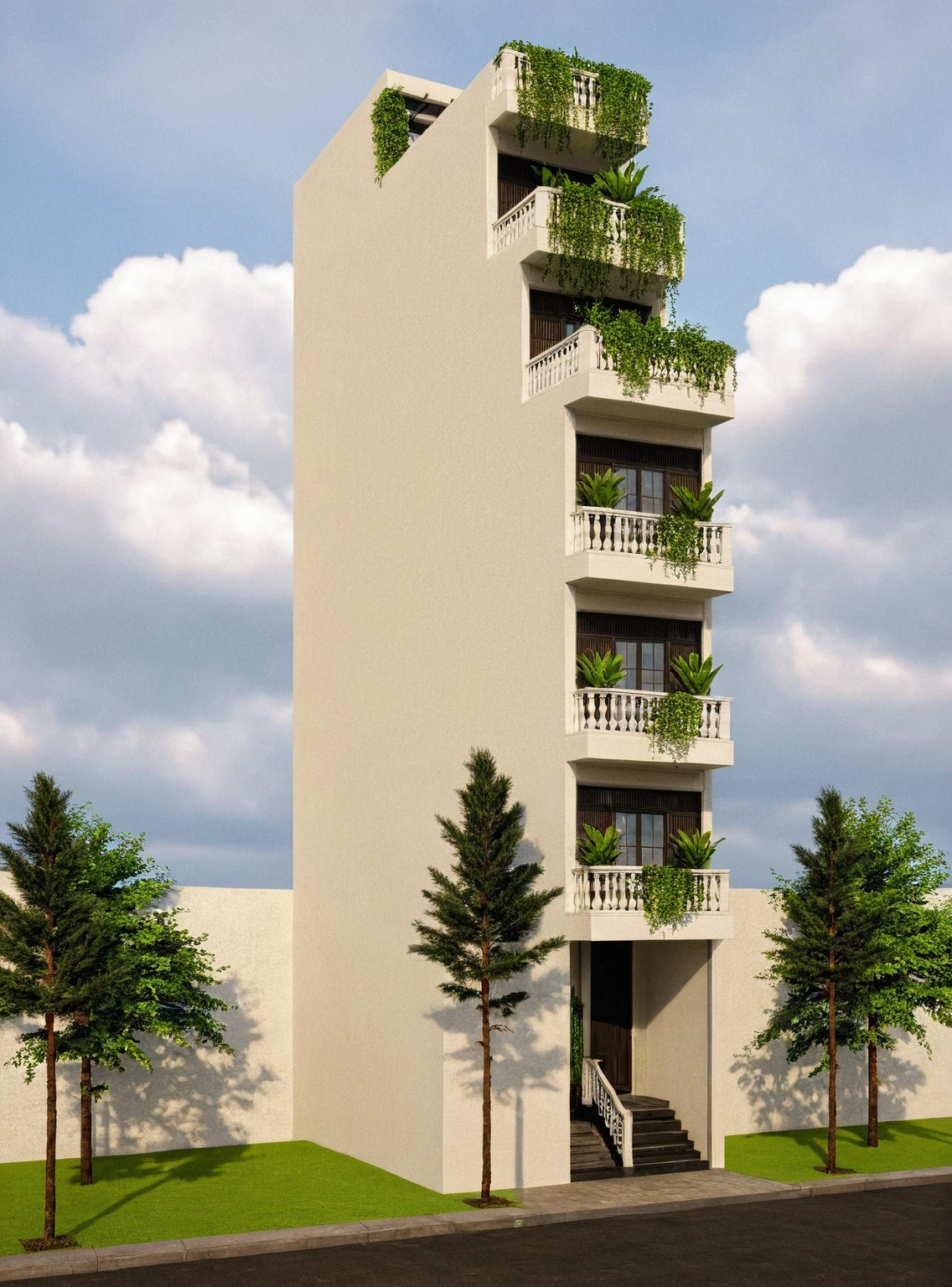 Raw photo,Masterpiece, high quality, best quality, authentic, super detail,
exterior, outdoors, house style indochine on the street ,aiaigroup
road,pavement, grass, trees, sky, cloud, (day:1.1)
