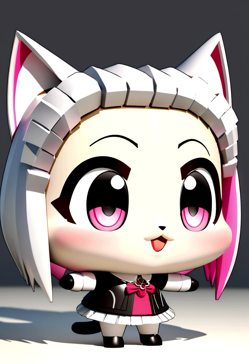 create a cute cat big bright eyes in 3d cartoon chibi style