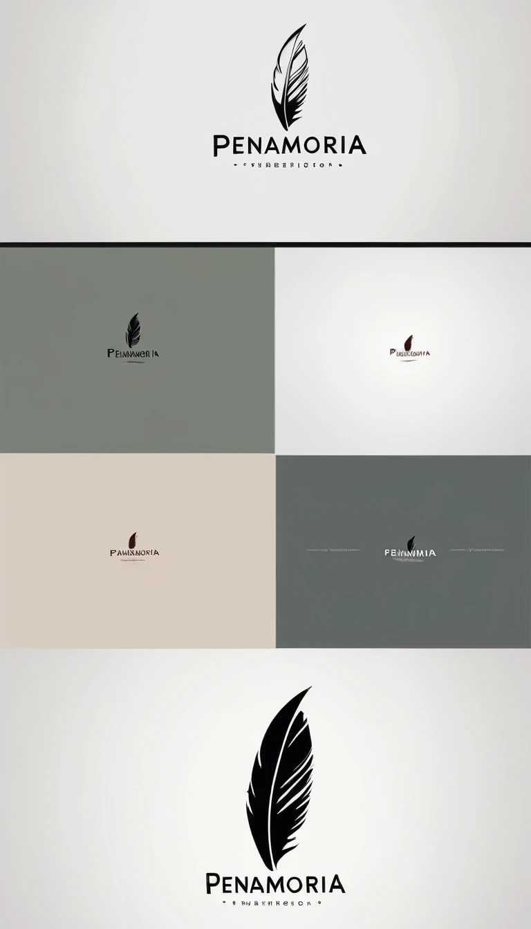 A minimal, modern, simple, cinematic logo design for the brand “Penamemoria". Create a modern, minimalistic, high-quality, logo of a bird feather