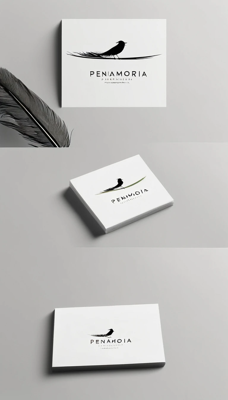 A minimal, modern, simple, cinematic logo design for the brand “Penamemoria". Create a modern, minimalistic, high-quality, logo of a bird feather