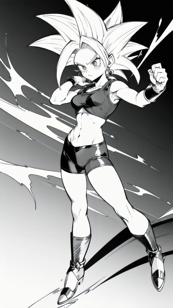 Kefla hentai
Solo . Simple background , manga style , Fitgirl , Lineart , sfw , monochrome,greyscale,comic , Standing , Normal pose , sensual ,fullbody , kefla_dragonball,jewelry, earrings, crop top ,  