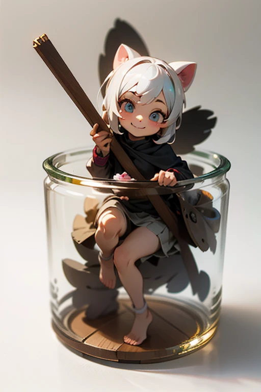 3D-illustration of a very cute girl figure in a jar, Masterpiece((must)), Palm-sized, cute, smiling, The face is dense((must))