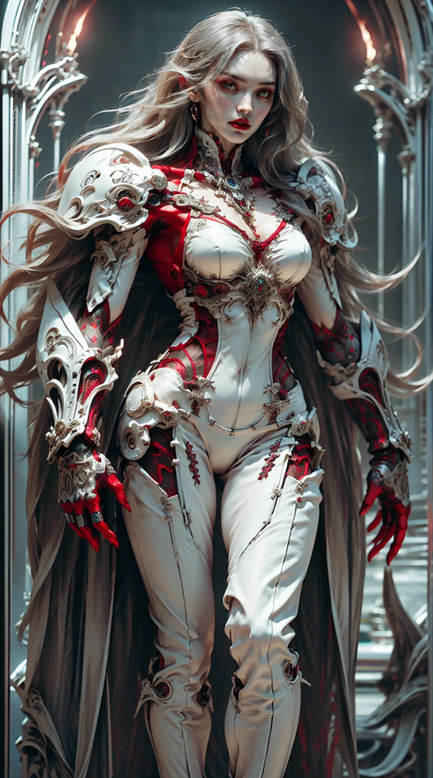 (((megan fox))), (masterpiece:1.1), (best quality:1.1), ((full body view:1.25)), (ornate:1.1), (red and black coloring:1.26), BREAK, (horror:1.0), (esoteric:1.1), (solo:1.4), (dynamic angle:1.0), (cowboy shot:1.0), (woman:1.1),(very muscular bodybuilder girl:1.25), (huge upper body:1.25), (narrow hips:1.0), long hair, (gothic intricate vampiric armor:1.25), (gauntlets:1.0), (shoulder armor:1.1), ((tarot style frame:1.25)), (glowing red eyes:1.25), (huge muscular arms:1.5,) thin legs, Realistic, Very detailed face and eyes, masterpiece