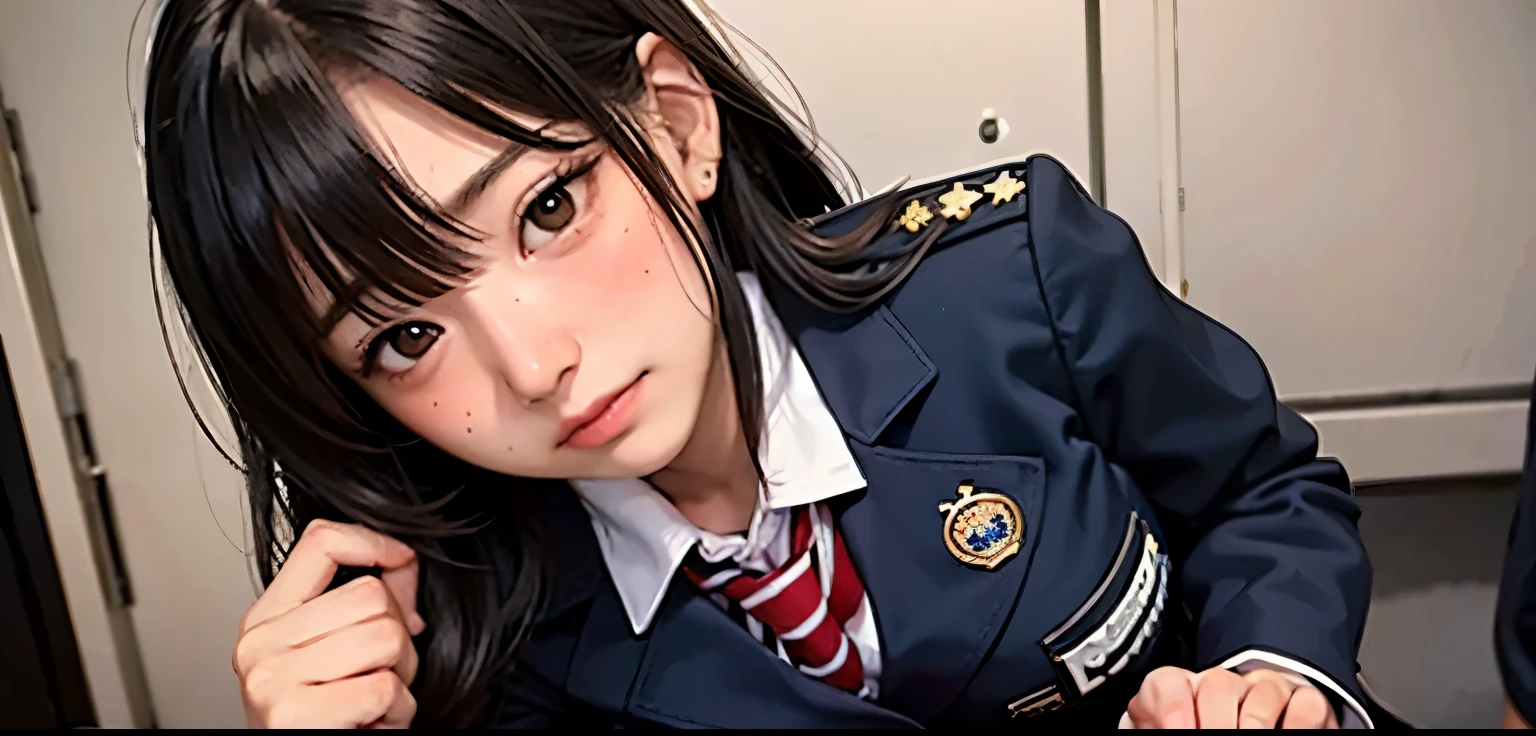 High school girl in uniform blushing