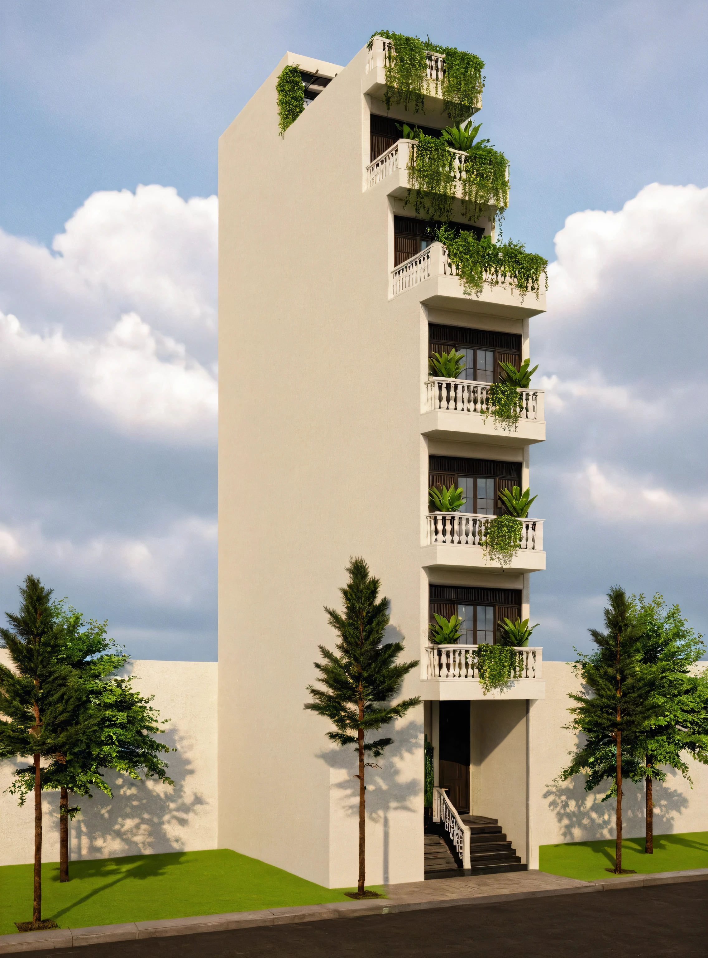Raw photo,Masterpiece, high quality, best quality, authentic, super detail,
exterior, outdoors, house style indochine on the street ,aiaigroup
road,pavement, grass, trees, sky, cloud, (day:1.1)