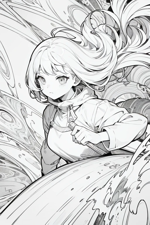 Line Art, comic, monochromes, illustratio, 1girl, masterpiece, best quality, super detail