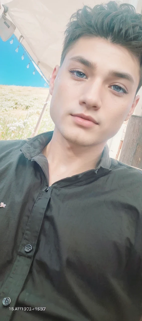 1 boy, anime style, intricate details, highly detailed face, beautiful eyes, long eyelashes, sharp jawline, detailed clothing, flower field, natural lighting, cinematic composition, vibrant colors, muted tones, digital art, concept art, artstation quality
