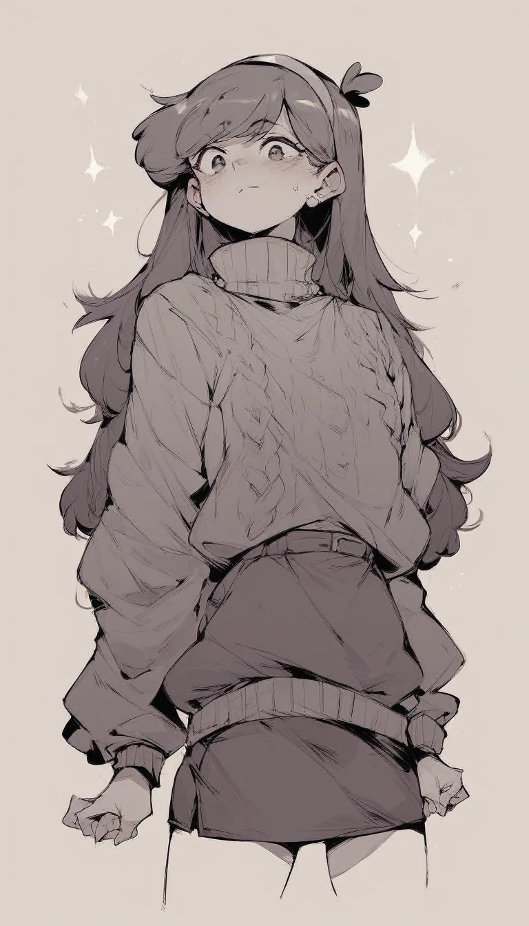 Mabel Pines wearing short leather skirt and baggy sweater
