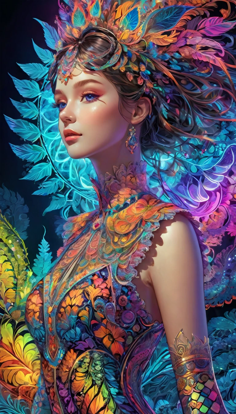 (masterpiece, top quality, best quality, official art, beautiful and aesthetic:1.2), (1girl:1.3), extremely detailed,(fractal art:1.2),colorful,highest detailed,( zentangle neon:1.2), (dynamic pose), (abstract background neon:1.5), (treditional dress:1.2), (shiny skin), (many colors:1.4), upper body ,Neon,16K,Full HD