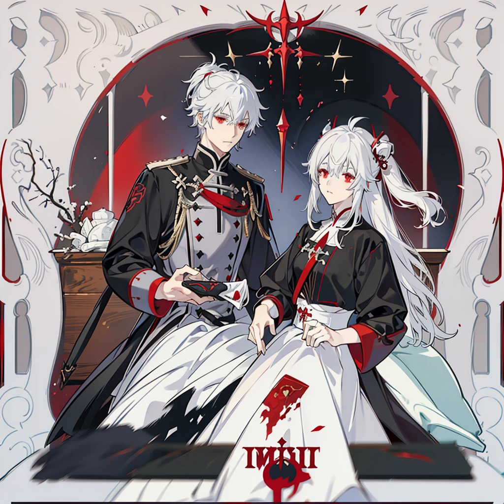 girl with white hair and red eyes with hands covered in blood, arlechinno from genshin impact, arlecchino from genshin impact, white hair, detailed anime character art, from arknights, detailed key anime art, rogue anime girl, female anime character, white-haired, red eyes, dark background
