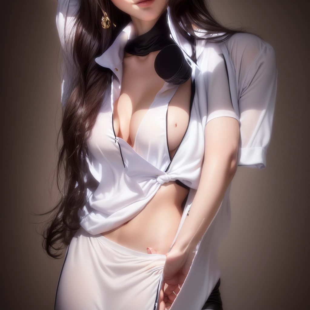 She is brushing her hair back with her left hand,Sexy pose