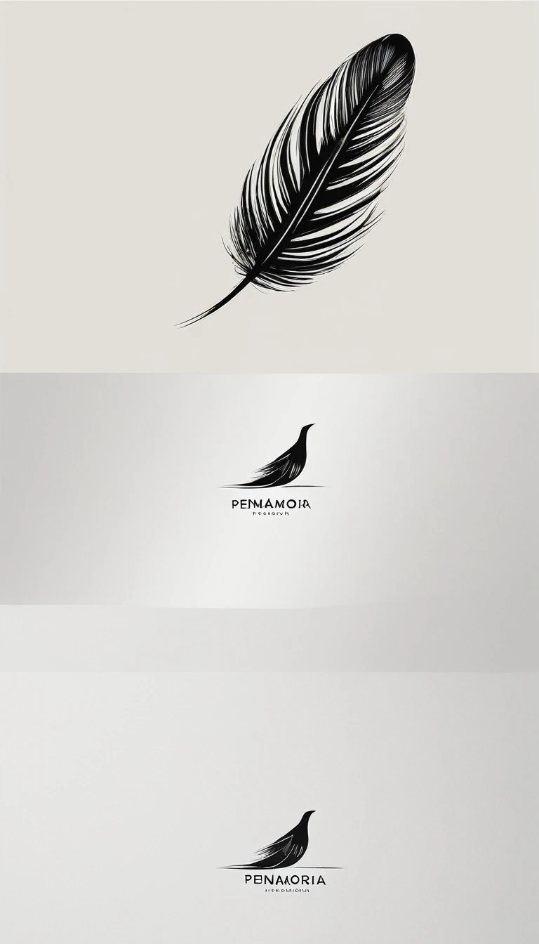 A minimal, modern, simple, cinematic logo design for the brand “Penamemoria". Create a modern, minimalistic, high-quality, logo of a bird feather