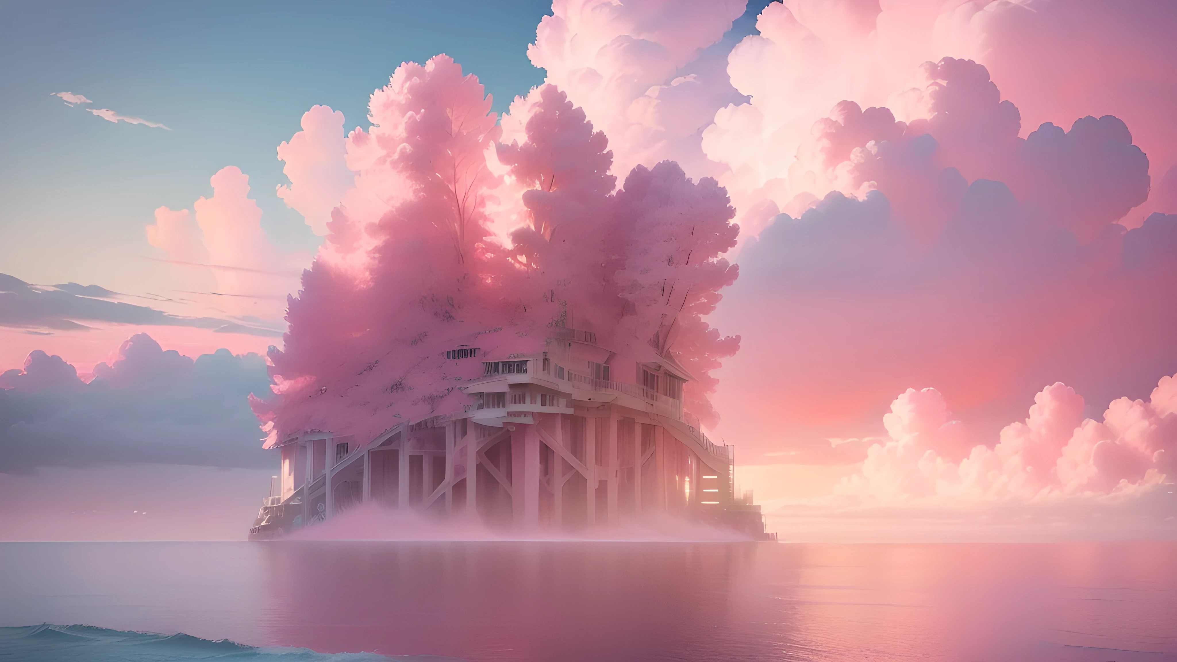 "((((Pink ocean))),((best quality, Masterpiece level))),((White clouds in the sky)),natural scenery,Light Solution,Realistic landscape,high resolution,Extremely detailed,masterpiece,Best quality,art itself,Top quality,(Masterpiece level:1.3),Atmospheric perspective,Super Detail,Dynamic Combination".
