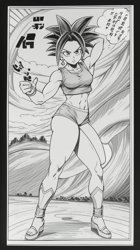 Kefla hentai
Solo . Simple background , manga style , Fitgirl , Lineart , sfw , monochrome,greyscale,comic , Standing , Normal pose , sensual ,fullbody , kefla_dragonball,jewelry, earrings, crop top ,  