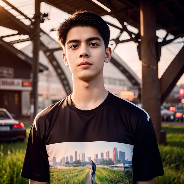 Aarav man, 25 years old, short black haircut, standing in the middle of the road., Hero Moves, standing next to car, Nissan 350z middle shot, The promotion is still on., The promotion is still on., Zach Retz, Shot with canon eos r5, Shot with canon eos r5, moody movie lighting, Rafael Pernaz, Photo Editor, Alexander Rostov, Still from Riverdale, Portrait 8 k, cyberpunk noir, ultra realistic, neon, photography model, raw image, dsrl, neon signs, purple, light blue, red