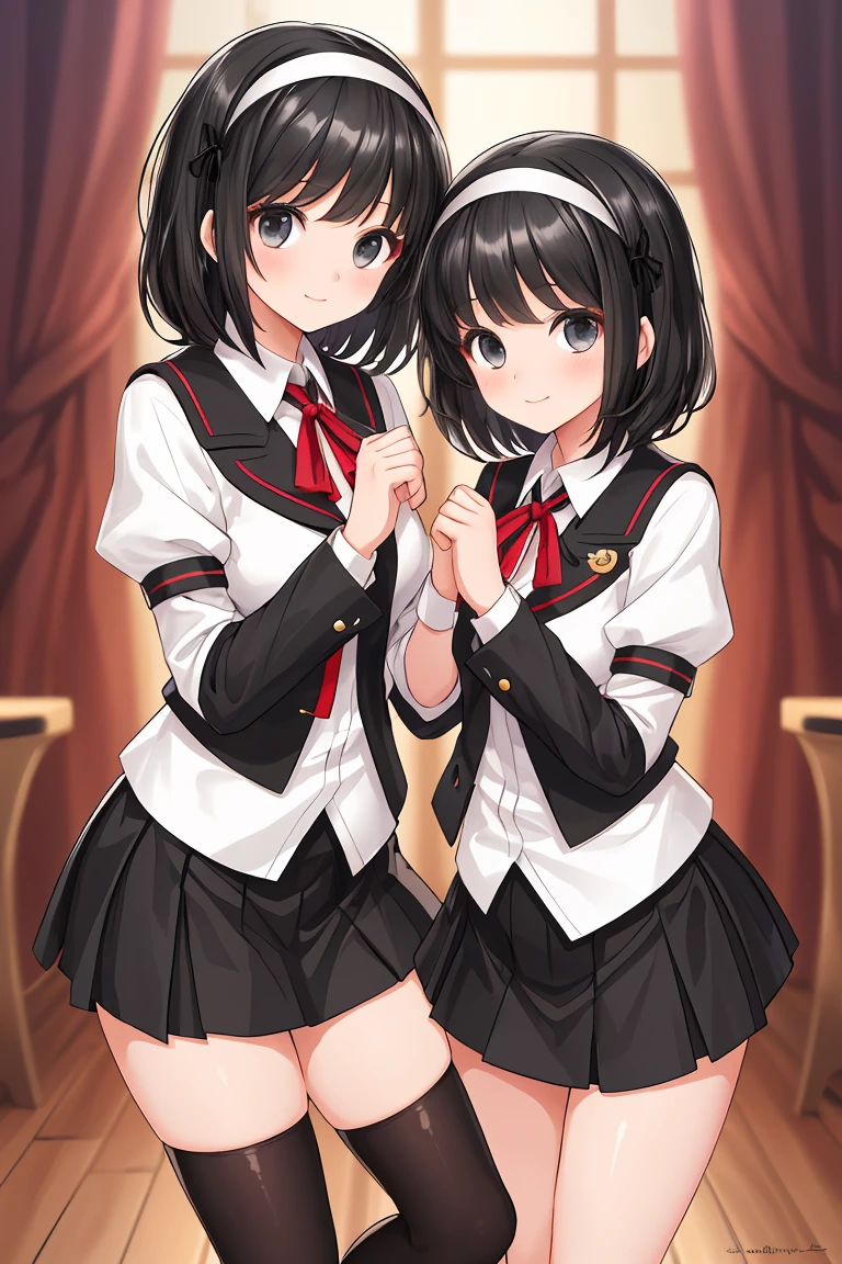 Beautiful sisters　mini skirt　Black Hair　hair band