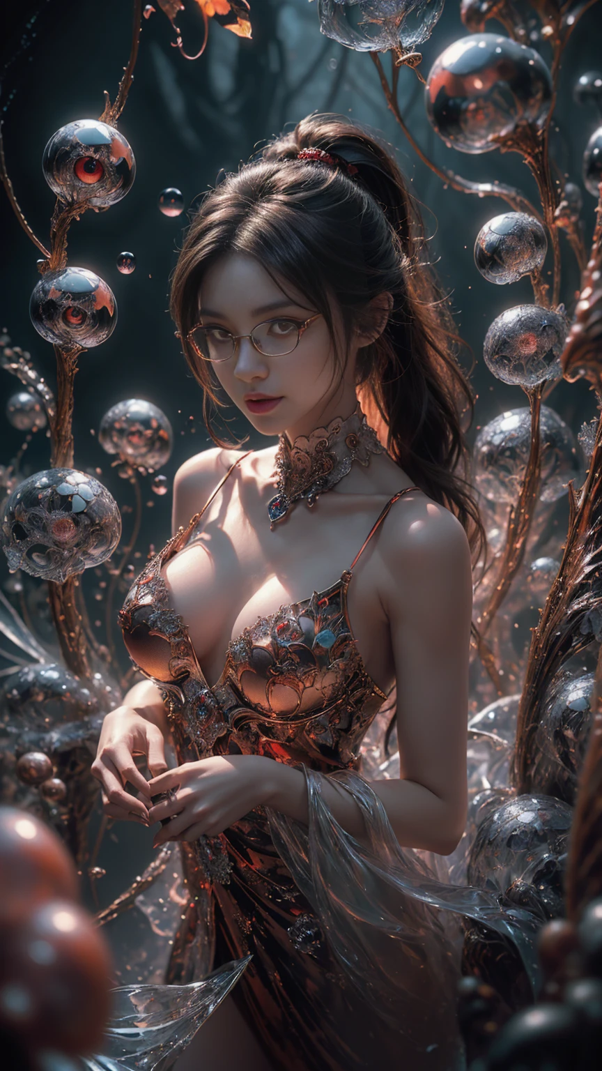 (The best illustrations)、realisitic、ultra-detailliert、The best lighting、Best Shadows、alluring succubus, ethereal beauty, (YOU PICK POSES),perched on a cloud, (fantasy illustration:1.3), enchanting gaze, captivating pose, delicate wings, otherworldly charm, mystical sky, (Luis Royo:1.2), (Yoshitaka Amano:1.1), Dungeon and Dragon、caves、Dungeon、 A Necromancer、natta、Dark style、Succubus、Devil's Daughter、Bat Wings，(((Demon Hornlack-rimmed round glasses))))、(red eyes glowing:1.6)、​beautiful countenance、Tindall Effect、(High Detail Skins:1.2) absurderes、Ponytail distortion、jewely、Beautiful expression、Toned waist、Wide buttocks、Tindall Effectmasuter piece、top-quality、Highest Standards、Top image quality、masutepiece、intricate detailes、High resolution、Depth Field、natural soft light、profetional lighting、Great smile、(High Detail Skin: 1.2)、photorealistic anime girl render、Strong highlights of the eyes、Perfect Anatomy、、Shy、Spreading your legs、Panties are visible、Skirt flipping、Body shiny with (NO nipple OR BREASTS VISIBLE TO VIEWER))、8K resolution、intricate clothing、Intricate details
