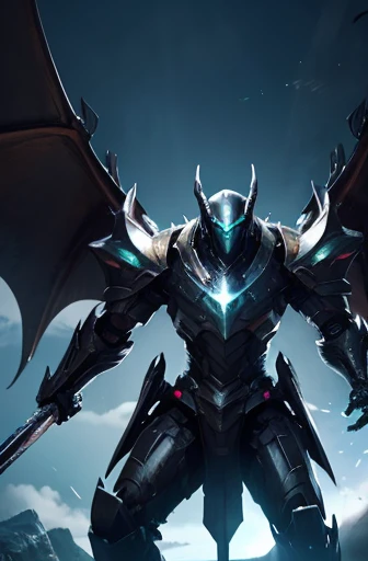 Highest quality、photograph、8K、Fantasy、detailed、Giant dragon-like robot、(Diffuse reflection of sunlight、A jet-black body that shines like a black diamond)、Complex Texture、Solidly constructed and textured body、(Large hand-held weapons、Large Rifle、Big sword)、Dragon-like head、The face is accurately drawn、Levitation and stillness、Full body portrait、war、masterpiece