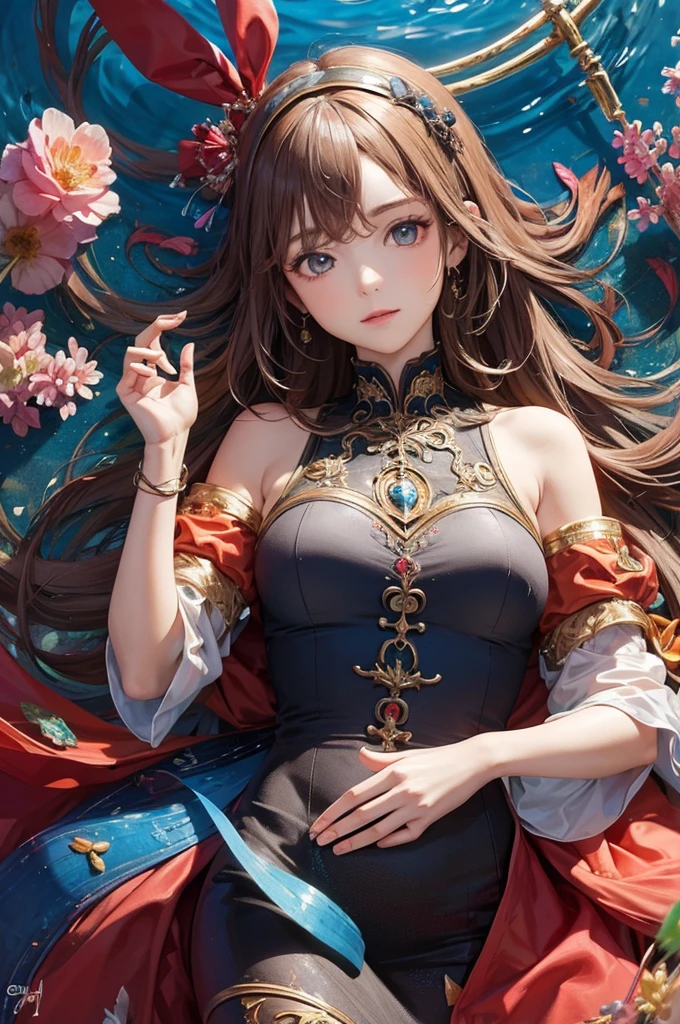 (masterpiece, top quality, official art:1.2),(colorful),looking at the viewer,1girl, portait, solo, floating colorful water