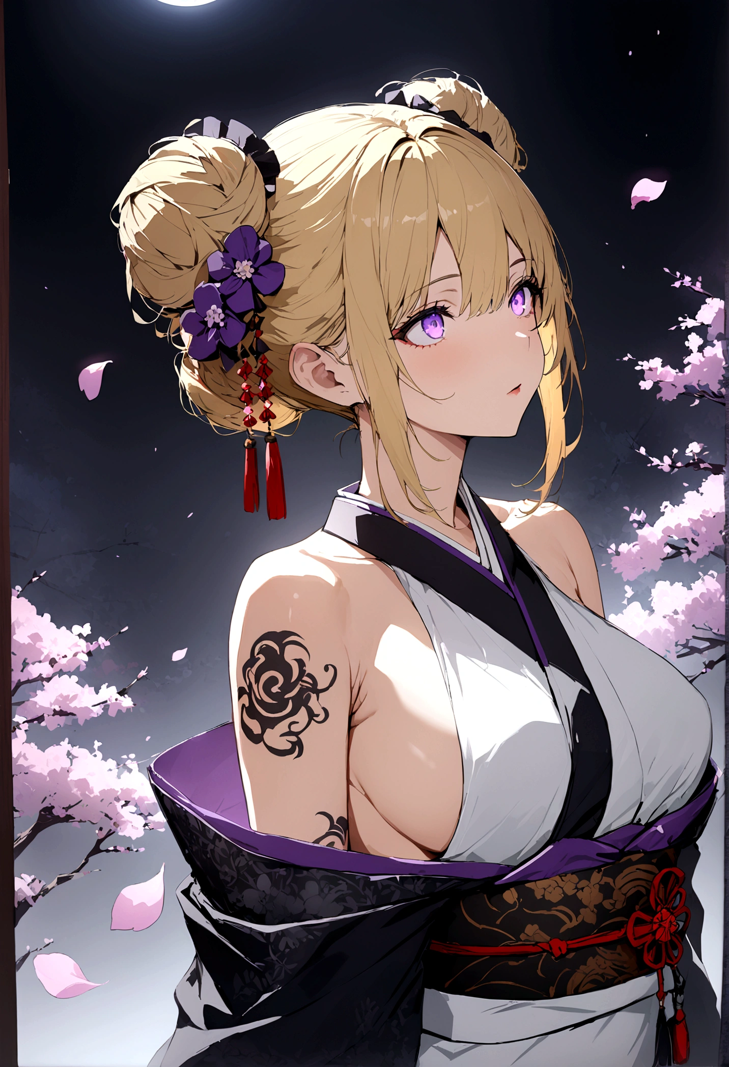 masterpiece, (detailed, highres, best quality), 1girl,  <lora:gbfAnila-09:1> anilany, cleavage, kimono, wide sleeves, sash, obi, hair ribbon, white background