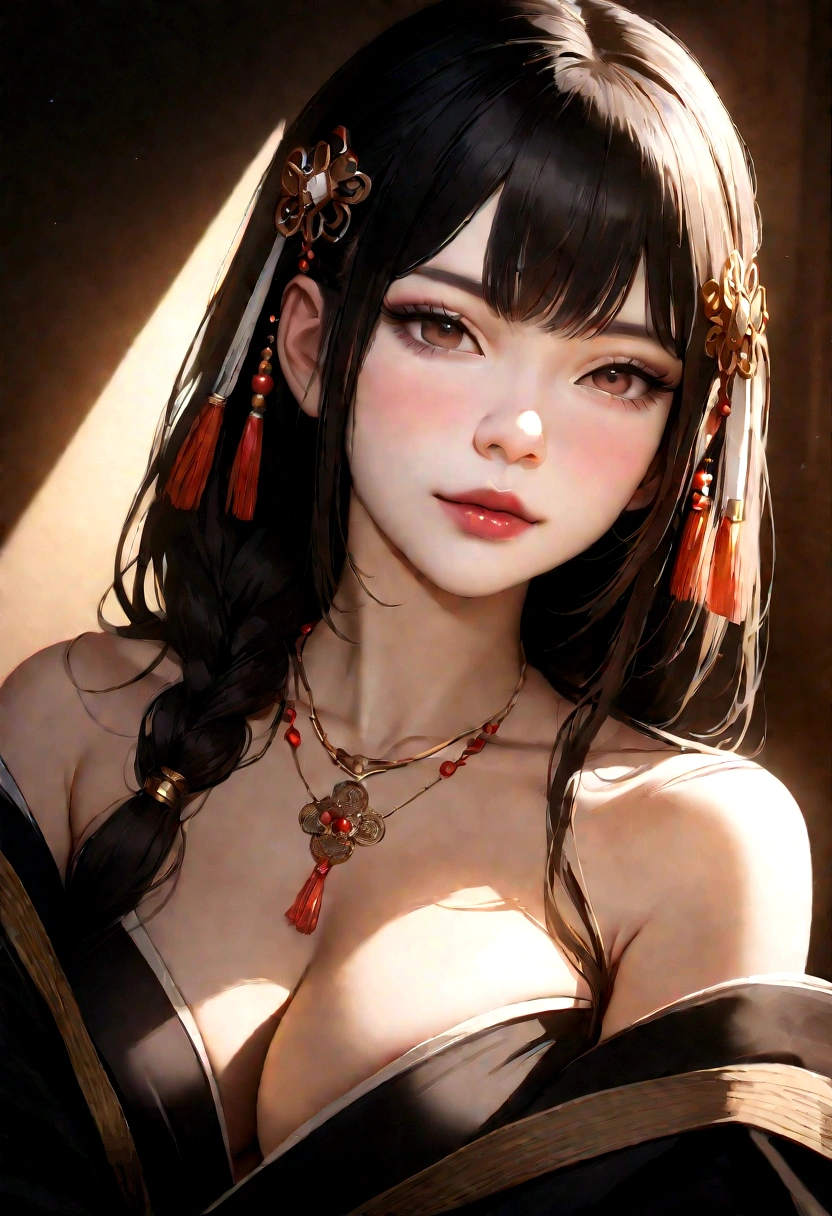Superb Quality, Masterpiece, High Resolution, 1Girl, Blush, (Seductive Smile: 0.8), Star Pupil, Chinese Hanfu, Hair Accessories, Necklace, Jewelry, Beauty, on_body, Tyndall Effect, Realistic, Shadow Room, Light Edge, Two-tone Lighting, (High Detail Skin: 1.2), 8K UHD, SLR, Soft Light, High Quality, Volume Lighting, Candid Photo, High Resolution, 4K, 8K, Background Blur, Real Person