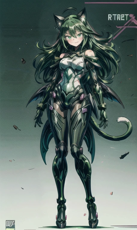  anime figure, figma,(detailed eyes))
1girl,((cat ears)),cat tail, ((long straight green hair:1.3)),big expressive neon green eyes,,expressive eyes,(((smile,blush wink))),(((full body:1.4))), ((mechanical full body suite, mecha)), feather robot wings,black kitten, cute, dynamic flirty pose, missiles on arms and shoulders, partial metal mask,standing on one leg looking at viewer ,shoulder trun to the viewer,black kitten sitting next to her, cute,flirty pose,AD ,decales,web AD
solo:1.5

