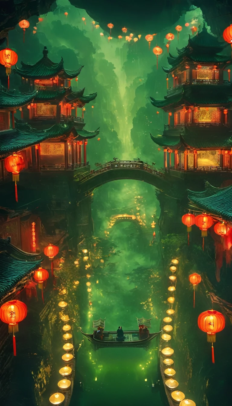Unforgettable Chinese Ghost Stories, Weird Chinese architecture, Qixi Festival, Green Ghost Soup, Munpo Bridge, Noodle Soup, Escort Ghost, Chain, Dark gloomy lights, Movie, fear, atmosphere, Surreal, mystery, detailed