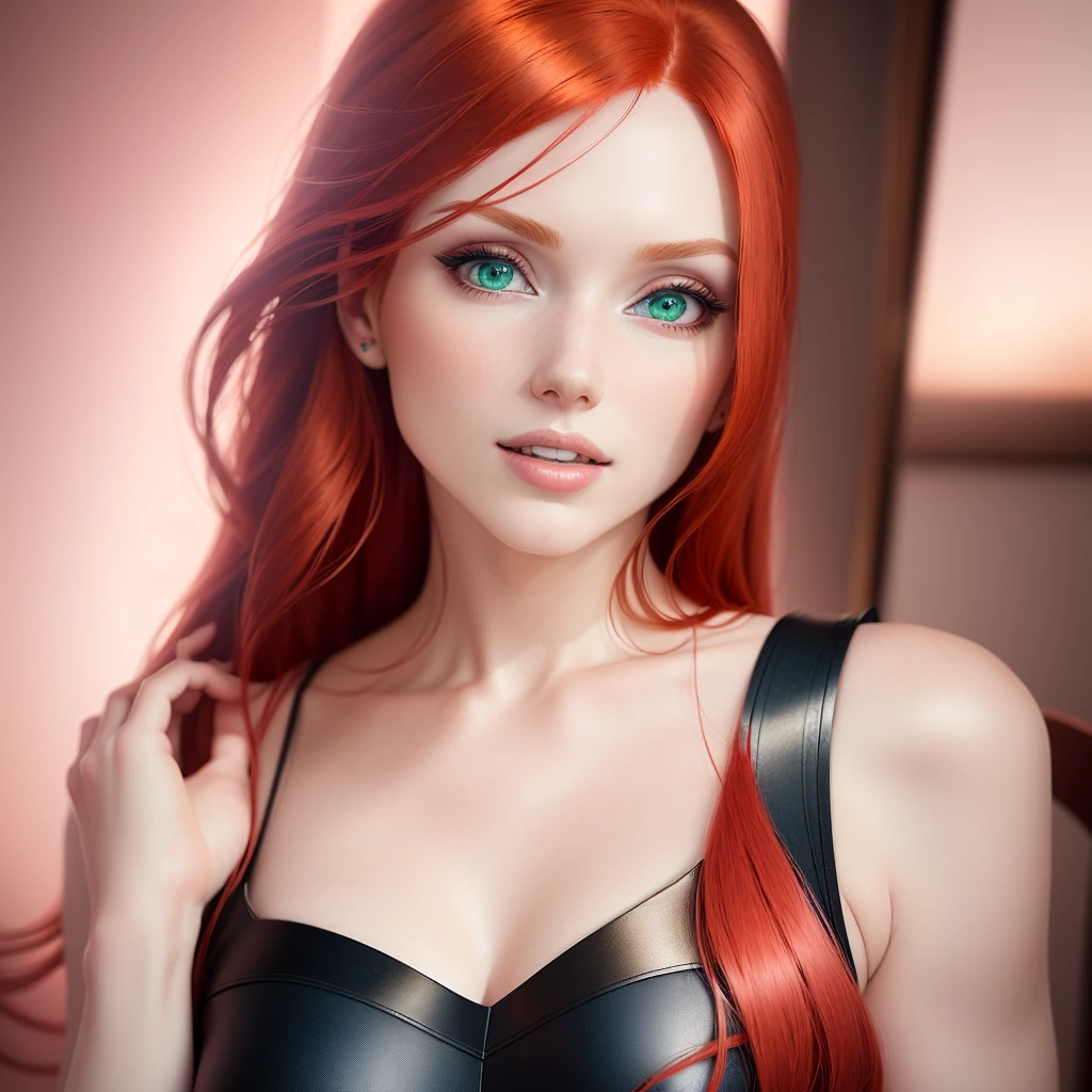 beautiful 60 year old woman, arafed, looking at viewer, red hair, sultry smile, bare shoulders, perfect eyes, full body, realistic, sexy, standing sideways by balcony at home, visage innocent, natural straight hair, high resolution, masterpiece, best quality, intricate details, highly detailed, detailed skin, realistic skin texture, texture, detailed eyes, professional, 4K, filmed on Canon, 85 mm, faible profondeur de champ, Couleur Kodak Vision, perfect fit body, extremely detailed, photographier_\(ultra\), photorealistic, realstic, Post-treatment, maximum details, roughness, real life, ultra realist, photorealism, photography, 8K UHD
