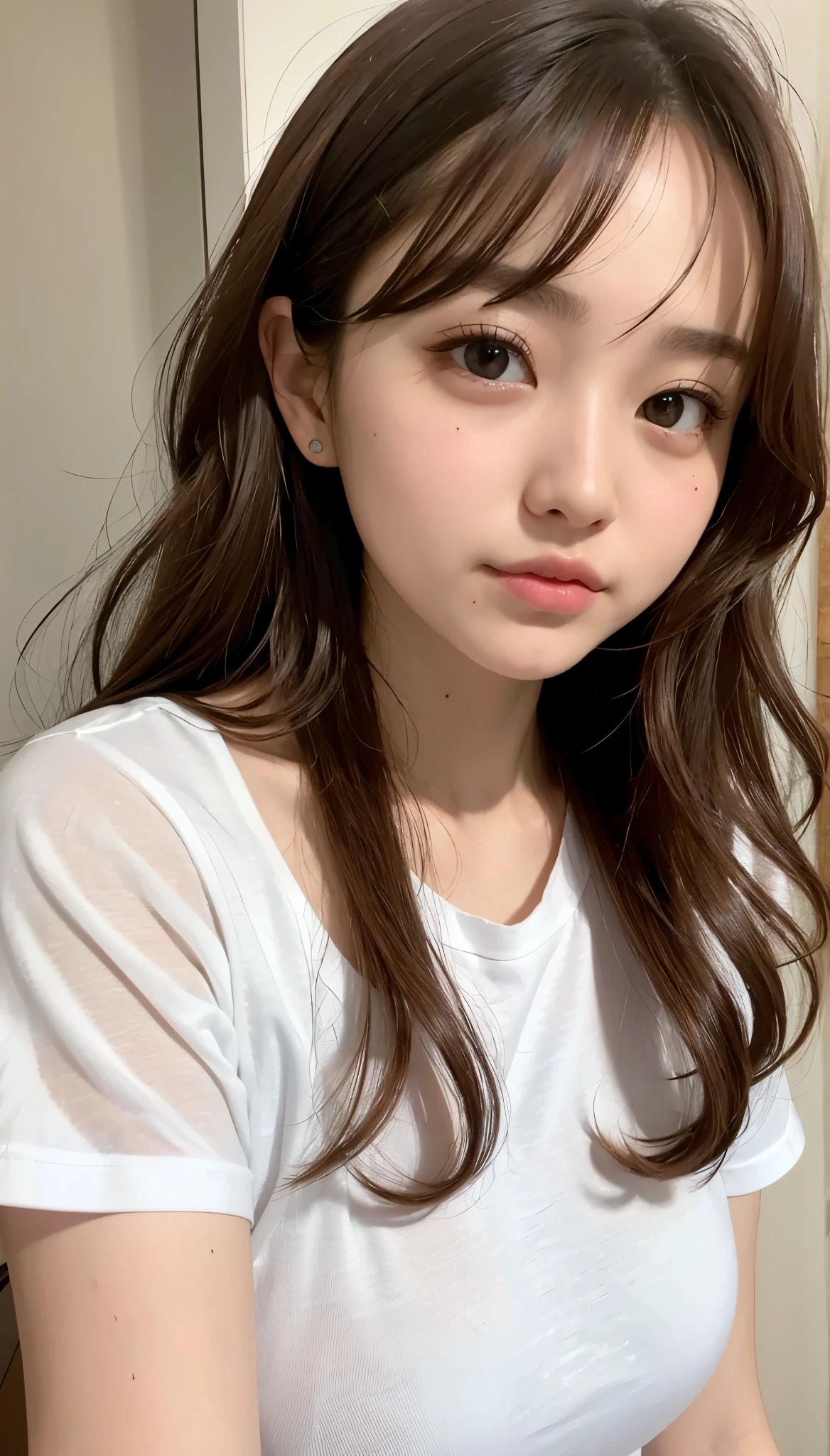 high resolution、Transparency、Woman in white t-shirt、Brown Hair、Curly Hair