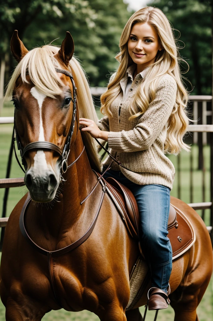 Blonde woman on a horse