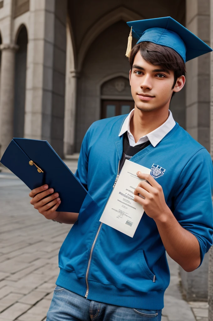A Individual student he hold a diploma in his hand of any university 3D image