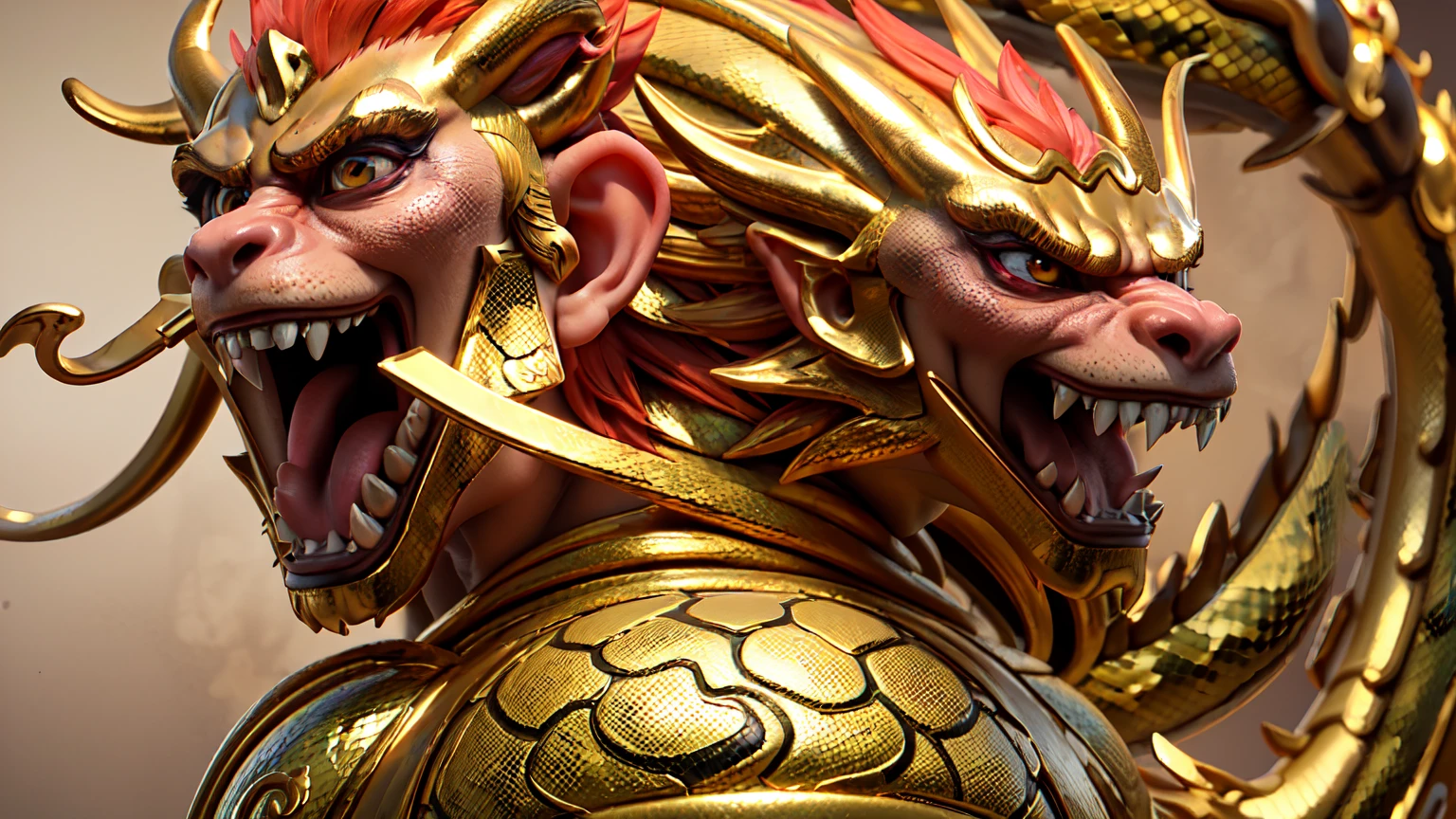 4k Resolution,Cute Wukong, (Monkey King),Hero,(High Detailed face(Purple Face,slim lips ,realistic),(High Detailed eyes(Golden eyeshadow,),Golden Monkey Long Hairs,)He wears Military Royal Metal Full Monkey King Suits, Journey to the West,UHD Ultra details,Magic Power,(Fire Dragon HD background,(Chinese Dragon, Realistic Yellow Skin like Demon Snake,High Detailed eye,High Detailed body made with iron metal,)