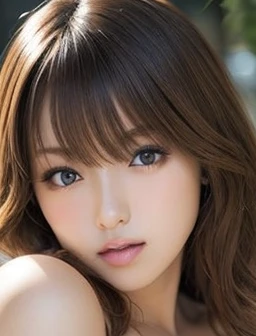 Highest quality, masterpiece, Round face、((Light brown hair:1.4、Long Hair, Curly Hair))、Highly detailed skin and facial textures:1.3, Limb details, 1 Girl, Cute and sexy 22 year old Japanese , ((Totally captivates you:0.9)),(Beautiful Eyes, black eye, Beautiful erotic eyes:0.85), Sexy Face:0.4, (Mouth closed、Small Mouth、Thick lips、A taste of beautiful eroticism:0.85), ((Too cute beauty:0.9))、Gal Makeup、