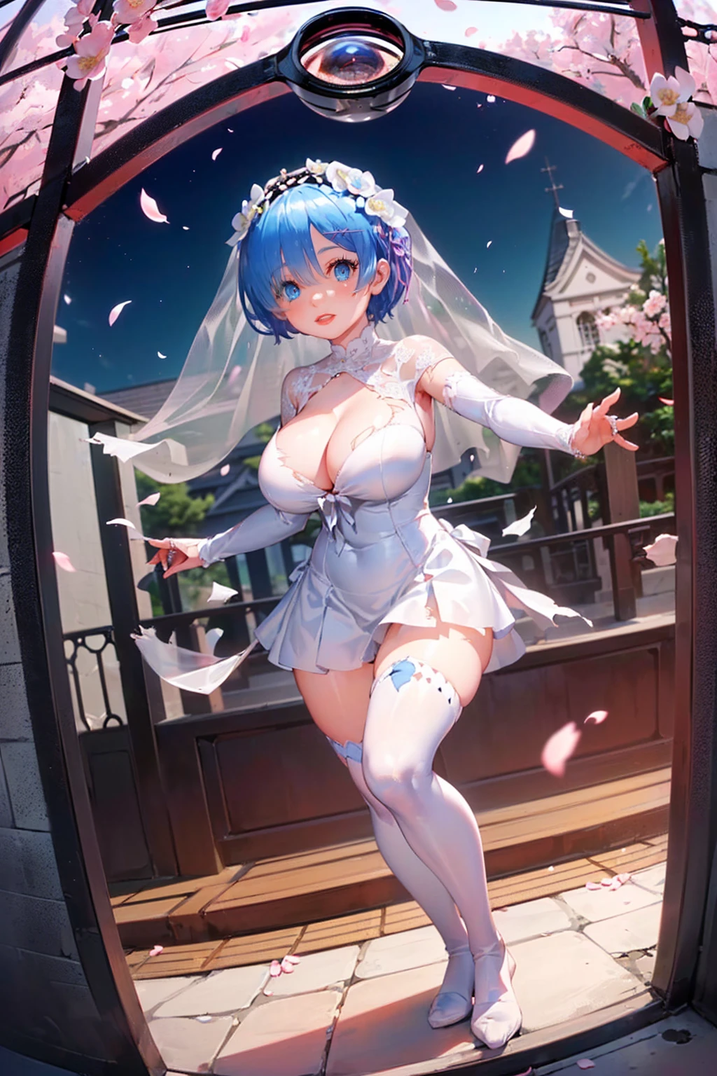 Fantasy World、Take Off、fly in the sky、(((((Huge angel wings flapping))))),(((((Clothes are torn and breasts are visible))))),(((Body bound in chains))),Short Hairstyles、Full moon night、Cherry Blossoms at Night、((((wedding)))),bride、((Church stained glass))、((Long skirt))、pipe organ、((Reaching out))、((((Throwing bouquets))))、(((((((Pure white wedding dress)))))))、(((((Wedding dress ripped to shreds))))),(((((Fisheye Lens)))))、((Super huge breasts))、(((Plump thighs)))、(((Rem from Re:Zero)))、looking at the camera、High qualityHigh quality、8k、(((((Full body description)))))、Chest、Fantastic、looking at the cameraで、(((Cherry blossoms fluttering down)))、Red carpet、Very tall、((Torn knee-high socks))