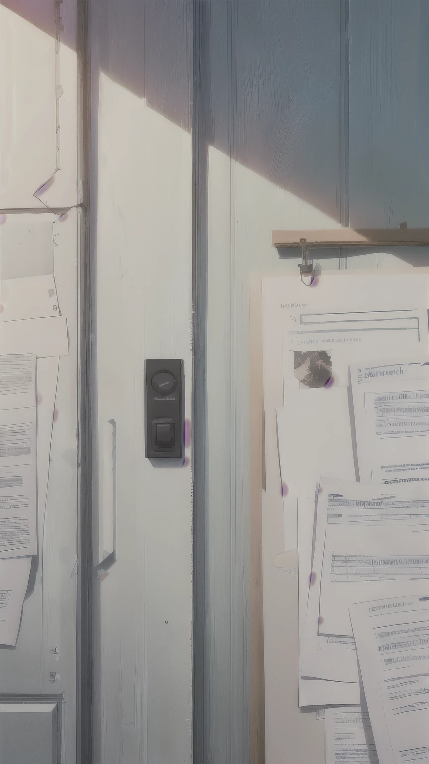 a bunch of papers with red circles, annotations and scratches, no texture, some dirty marks, animated film still, rendered in Cinema 4D, cartoon render pbr, keyframes, animated key shot, anime keyframe, ambient occlusion:3, sketchy paper, strong ambient occlusion, animated style rendering, bills, many bills stuck on the wall