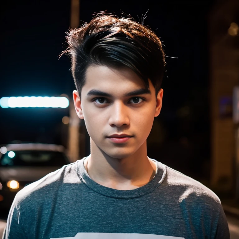 Aarav man, 25 years old, short black haircut, standing in the middle of the road., Hero Moves, standing next to car, Nissan 350z middle shot, The promotion is still on., The promotion is still on., Zach Retz, Shot with canon eos r5, Shot with canon eos r5, moody movie lighting, Rafael Pernaz, Photo Editor, Alexander Rostov, Still from Riverdale, Portrait 8 k, cyberpunk ????, ultra realistic, neon, photography model, raw image, dsrl, neon signs, purple, light blue, red