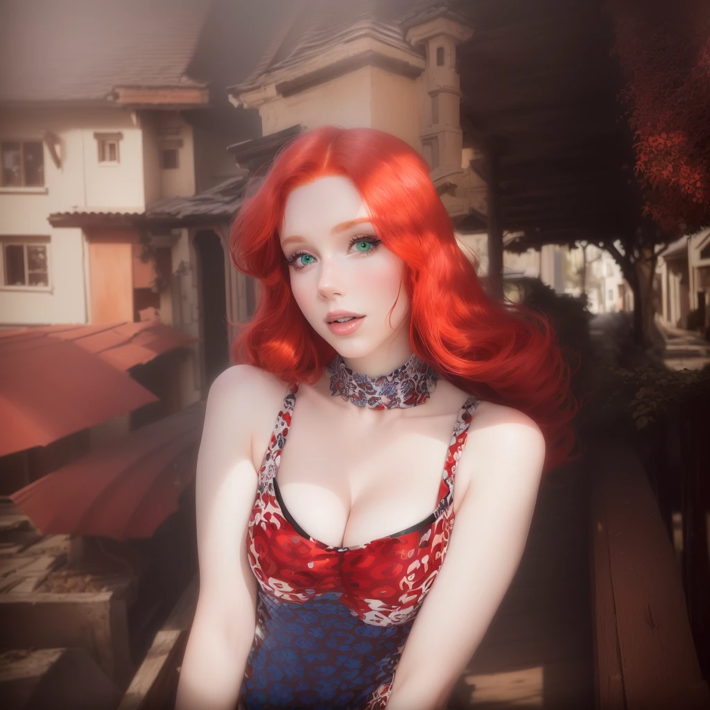 there is a woman with red hair and blue eyes posing for a picture, amouranth, better known as amouranth, young beautiful amouranth, redhead girl, with pale skin, red head, smooth red skin, with red hair and green eyes, very very realistic, very very very realistic, brilliantly colored, very realistic looking, very realistic