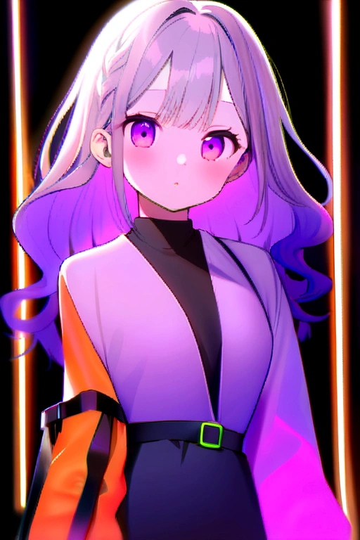 Girl anime hair curls fluorescent gloss, Color Purple Neon Orange Neon