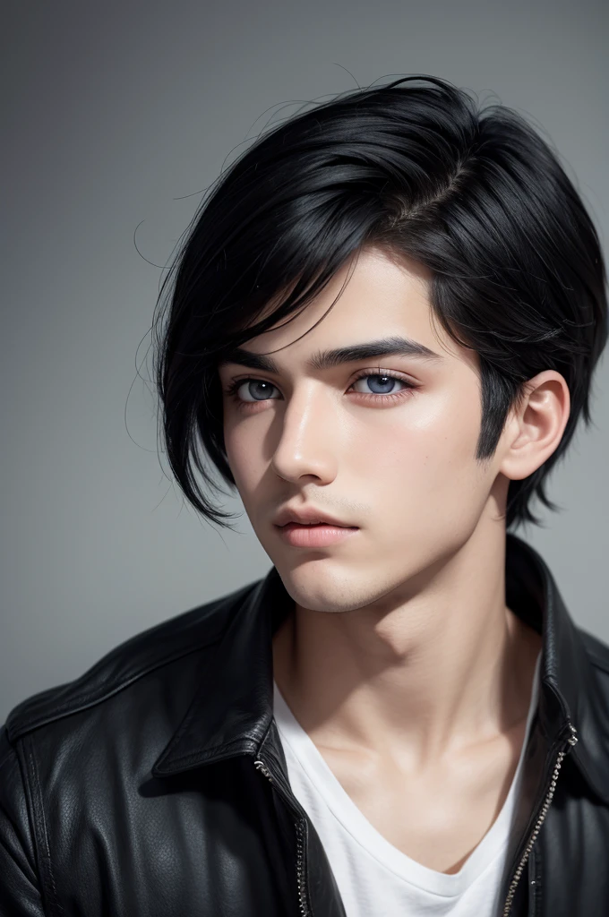 Boy with black hair and light eyes